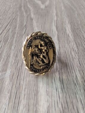 Saint Christopher Gold-Tone Brass Medallion Ring